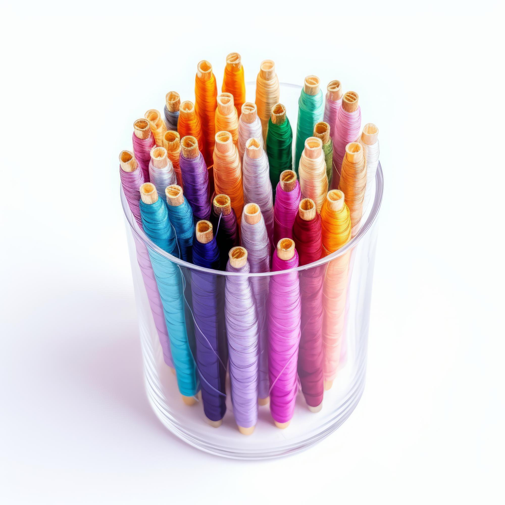 Fili colorati e aghi organizzati